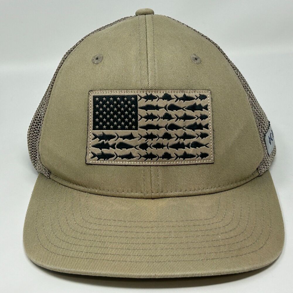 Columbia PFG Trucker Hat Baseball Cap Fishing Fisherman USA Beige FlexFit S-M